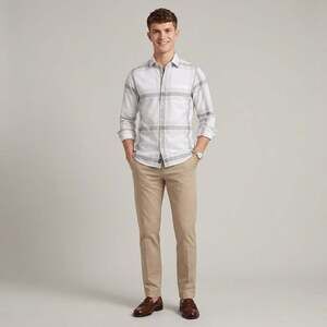 DKNY Men's Natural Stretch Gray Plaid Button-Down Shirt Small NWT 100% Cotton